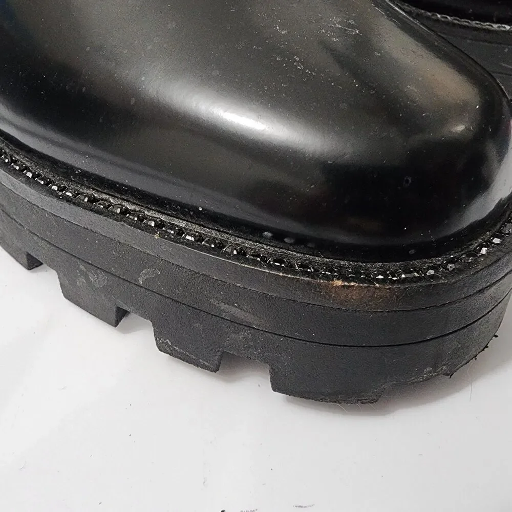 DKNY Womens Senni Chelsea Black Lug Boots Vegan Leather High-gloss US 10
